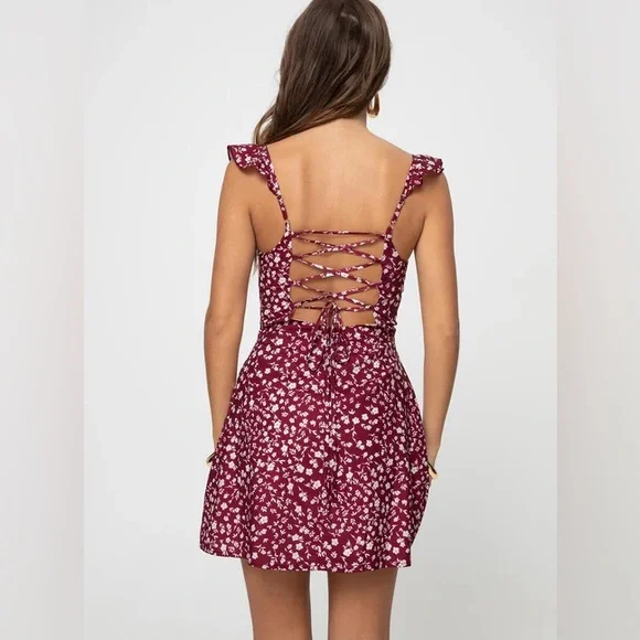 LANDON MINI DRESS BURGUNDY FLORAL - Picture 3 of 5